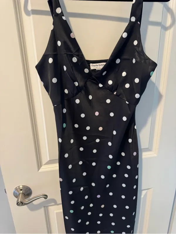 Charlie Holiday Tay Black Midi Polka Dot Slip Dress | S - Image 5