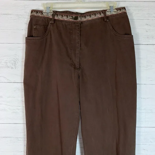 Vintage Susan Bristol Women’s Brown Corduroy Vest&pants set Floral Embroidery M - Image 12