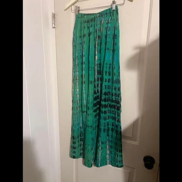 Style Park 1 Green Blue Tie‎ Dye Wide Leg Resort Pants Palazzo Bohemian - Image 2