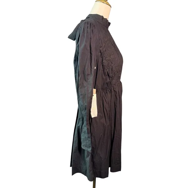 Happy x Nature NWT M Black Embroidered Cotton Open Back Tie Mini Dress Pockets - Image 4