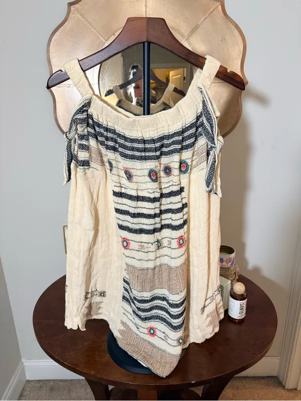 Free People New Romantics Sunburst OTS Mini Dress Embroidered Festival Y2K Gauze - Image 2
