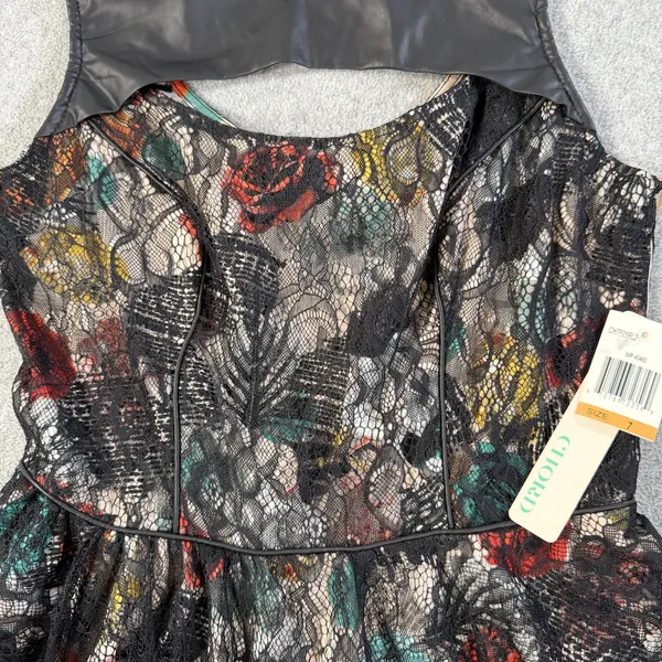 CHORD Juniors Size 7 Black Multi-Color Floral Lace Sleeveless Fit & Flare Dress - Image 6