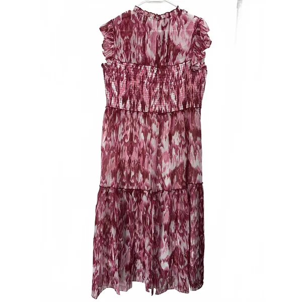 Julia Jordan Ikat Print Tiered Midi Dress Pink Size 14 NWT - Image 5