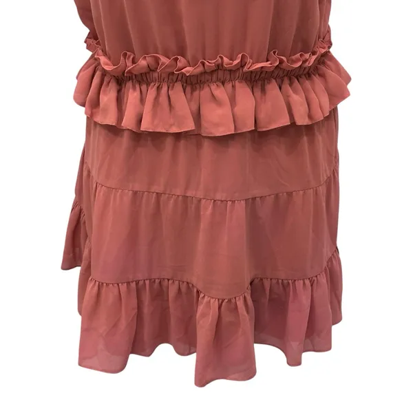 Tularosa Womens Size Small Colleen‎ Mini Dress Ruffled Coral Chiffon Tassel Neck - Image 4