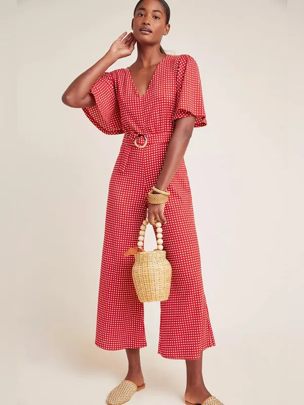 Anthropologie Margaret Belted red Jumpsuit romper 12 - Image 3