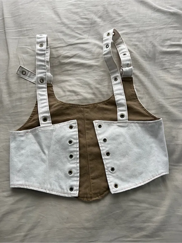 Carhartt Cream Denim Corset Tank with Adjustable Straps - Image 5
