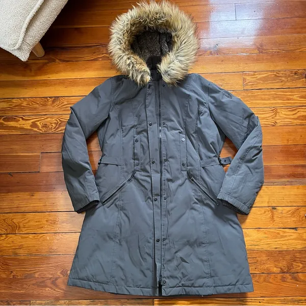 Gray Parka with Faux Fur Hood - Image 2