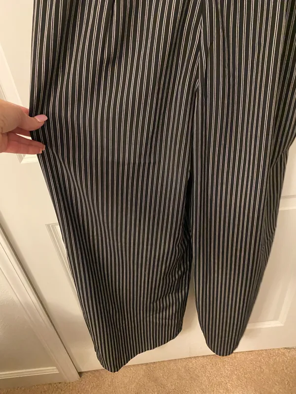 Large Boutique Vertical pinstripe jumpsuit, ruffled sleeves square neck line - Image 3