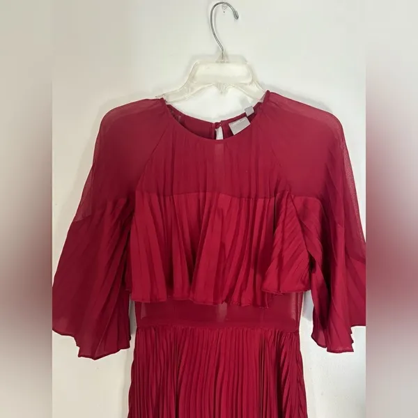 ASOS Pleated Sheer Crop Top Midi Dress Burgundy Size 2 Special Occasion - Image 11