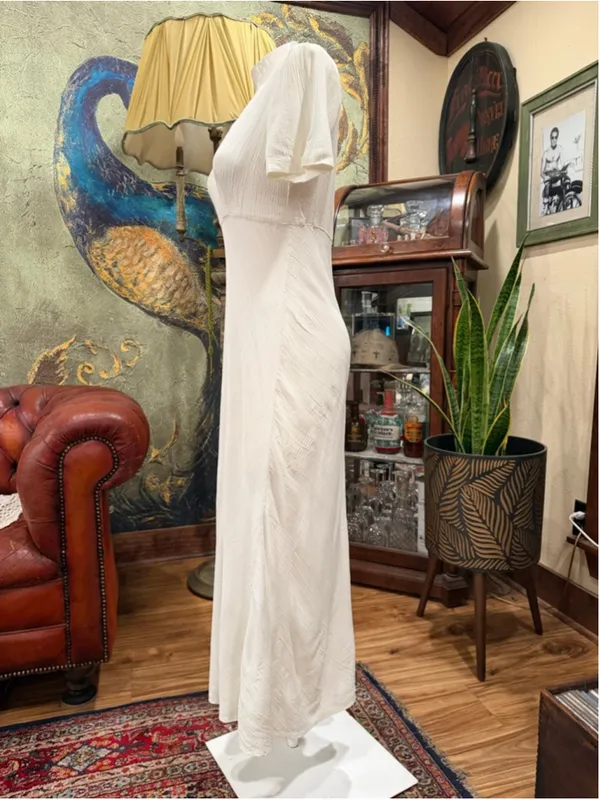 VTG Jay Jacobs Cream Maxi Dress 7/8 Textured Crinkle Minimalist Wedding Bridal - Image 5