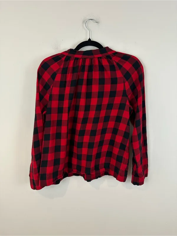Madewell Red and Black Plaid Flannel Tie-Neck Top Size XS Women's - Image 6