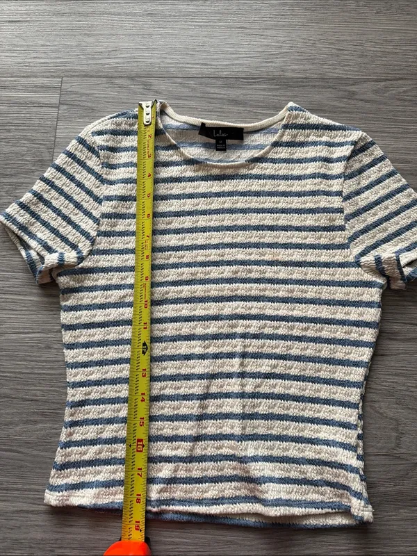 Lulus Blue & Cream Striped Short Sleeve Knit Tee size M - Image 4