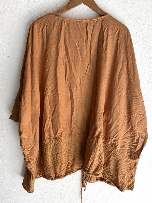 Free People Oversized Tunic Top M/L Rust Orange Boho Lagenlook Slouchy - Image 7