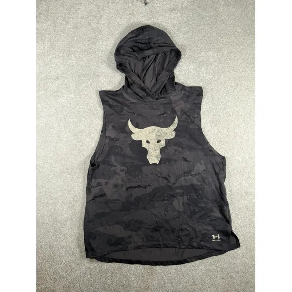 Under Armour Sleeveless Hoodie Women's L Gray Project Rock Camouflage Logo‎ - Image 5