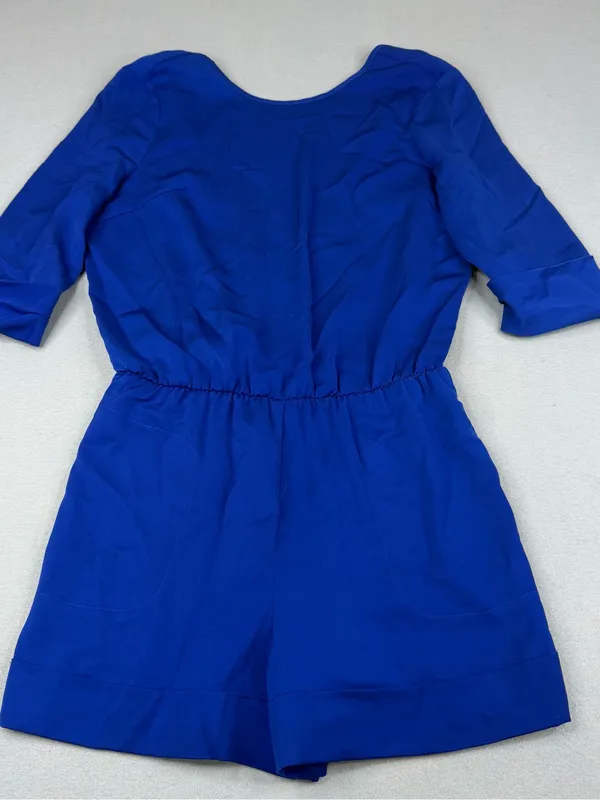 Blaque Label Romper Womens S Cobalt Blue Deep V Back 3/4 Sleeve Pockets - Image 2
