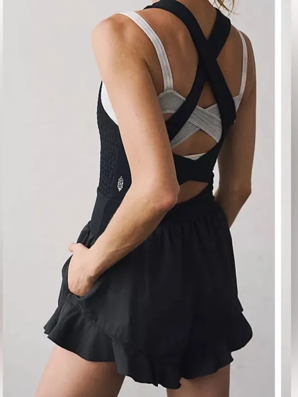 Free People Movement Breathless Shorties Onesie Romper In Black NWT Size Medium - Image 11