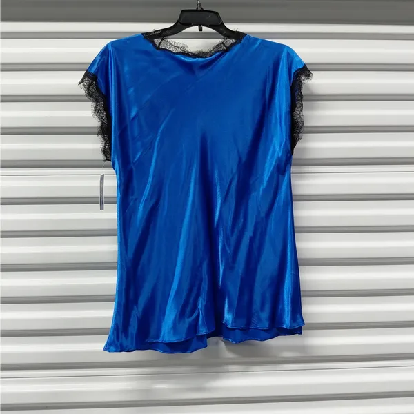 Oscar de la Renta Womens Top Size Large Blue Satin Lace Lounge Romantic Lingerie - Image 3