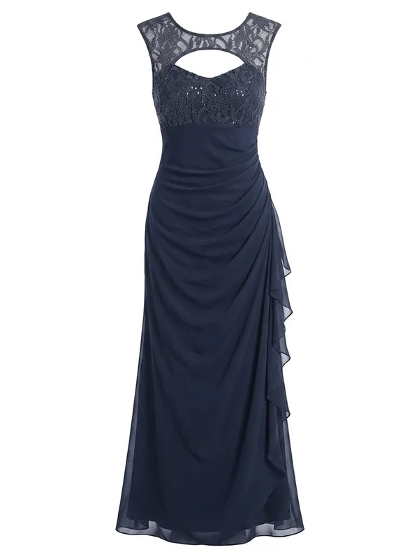 B&A Navy Lace Bodice Maxi Dress with Keyhole Detail - Image 2