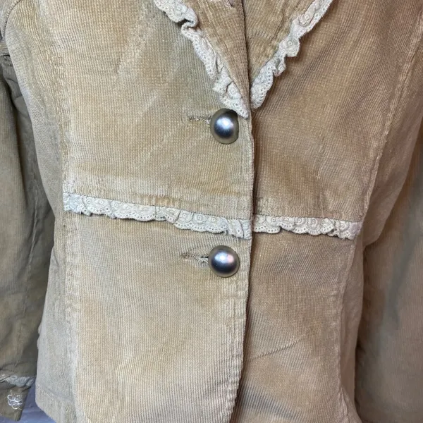 Misha Y2K Vintage Tan Corduroy Floral Embroidered Sequin Blazer Jacket - Image 2