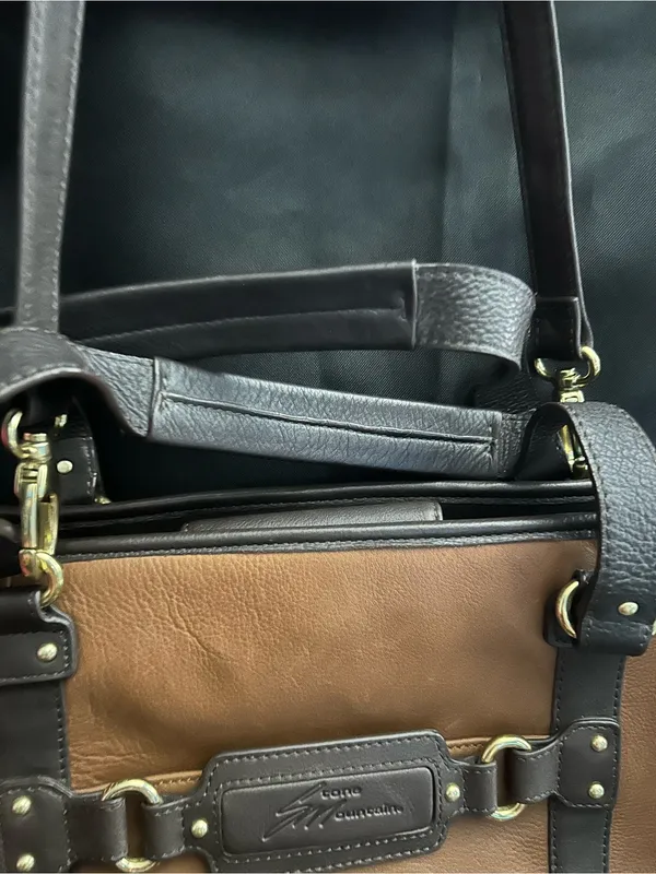 Stone Mountain Two-Tone Brown Tote Shoulder Travel Bag - Image 7