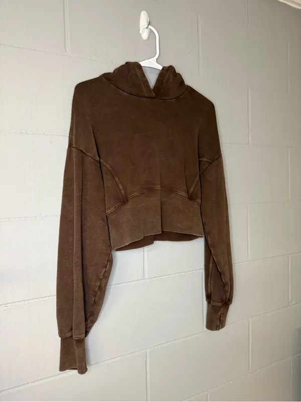 OFFLINE By Aerie Throw-Back Cropped Hoodie Women’s Size XS Brown Athletic Hoodie - Image 4