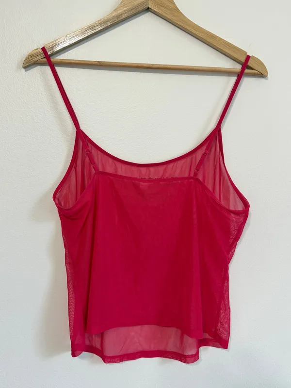 Victoria's Secret Y2k Pink Sheer Mesh Sequin Tank Top Size Large - Image 4