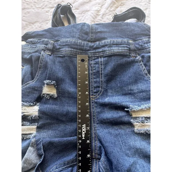 Almost Famous Romper, Women's Size 13 Blue, Denim, Overalls Shorts Distressed - Image 10