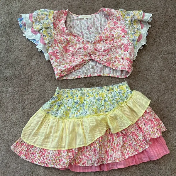 Loveshackfancy Floral Ruffle Kielle Ruffle Crop Top & Mayze Mini Skirt Set Small - Image 2