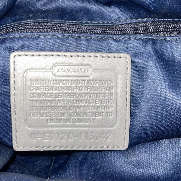 Coach Womens Gross Grain Patent Leather Stitch Tote Shoulder Bag Green Gray Medi - Image 7