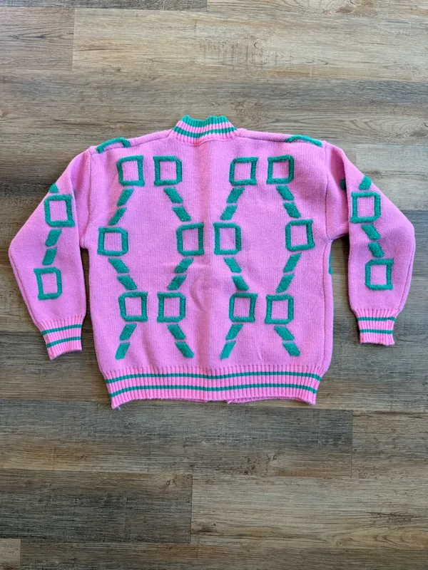 Source Unknown Pink & Green Coquette Kawaii Geometric Knit Cardigan Size Medium - Image 2