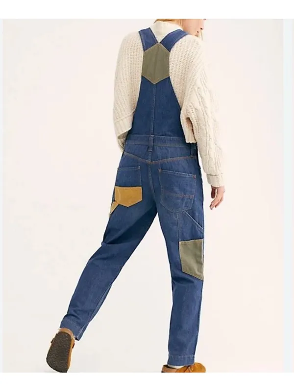 $128 We the Free Free people Carpenter Patched Dungarees jean overalls S - Image 3