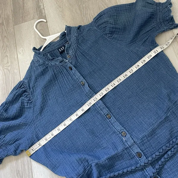 Gap Mini Dress cotton gauze button front mini womens Indigo Blue (large) natural - Image 3
