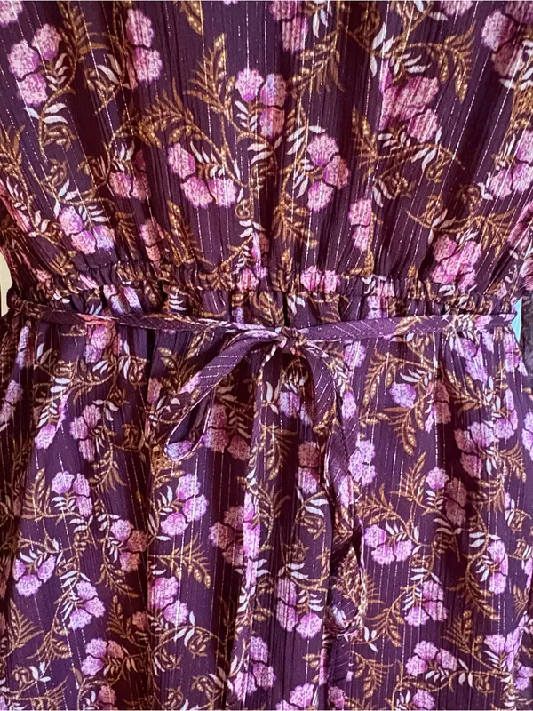 LOFT Women’s Floral Metallic Ruffle Above Knee Dress Purple Medium - Image 4