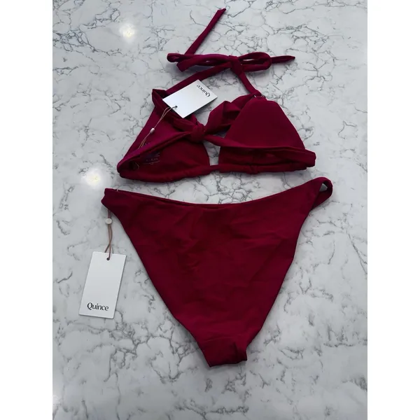 NWT Quince Red Italian Full Coverage Ring Triangle Bikini Top & Low Rise Bottom - Image 2