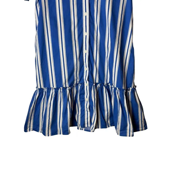 J Crew Amelia Shirt Dress Women 0 Blue White Striped Ruffle Hem Preppy Nautical - Image 5