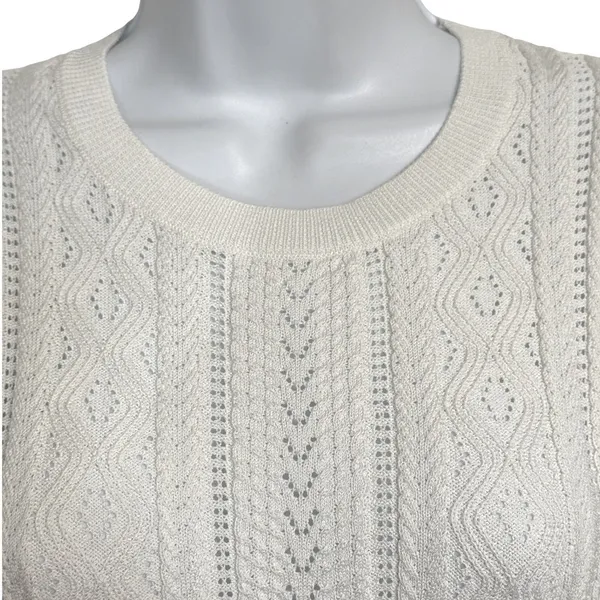 🆕 EXPRESS Ivory Pointelle Knit‎ Flutter Sleeve Peplum Lightweight Sweater XS - Image 3