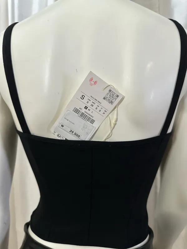 ZARA NWT Black Corset Tank Top Size Small | Square Neck Stretch Bustier Cami - Image 4