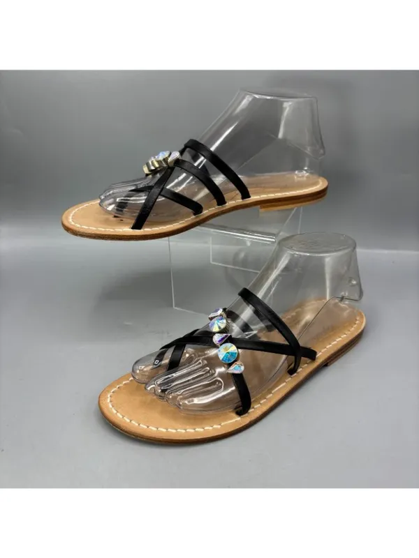 Capritouch Strappy Shoes Womens 9 Black Embellished Flat Crystals Casual Slip On - Image 2