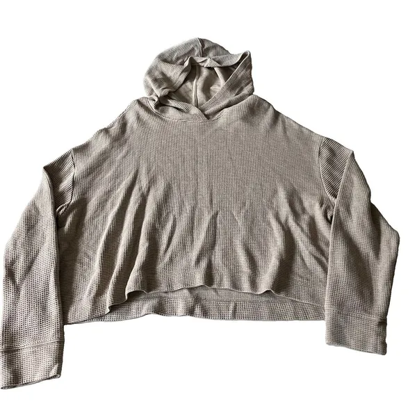 Athleta Waffle Crop Oversized Hoodie Beige Large - Image 2
