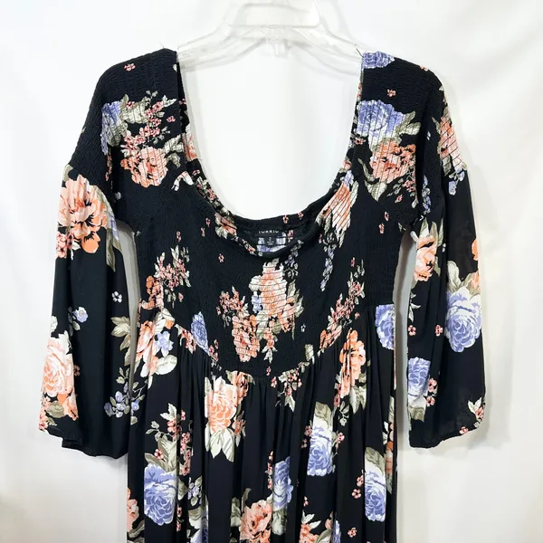 Torrid‎ Plus Sz 2X Maxi Dress Off Shoulder Black Floral Smocked Bell Sleeve 1214 - Image 5
