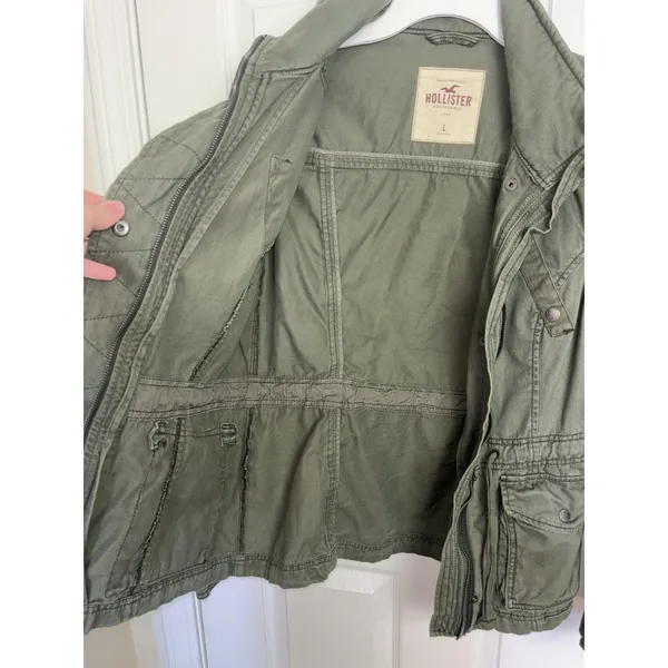 Y2K Hollister Green Military Utility Jacket L Indie Sleaze Arm Patch - Image 8