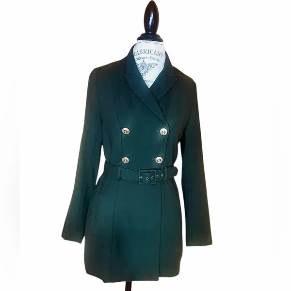 Rina Rossi Wool Forest Green Military Style Double Breasted Belted Jacket Sz 8 - Image 2