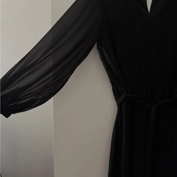 Express Black Long Sleeve Chiffon Dress Tie Waist Size Large - Image 3