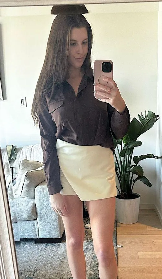 Nordstrom Brown Long Sleeve Button Satin Blouse - Image 2