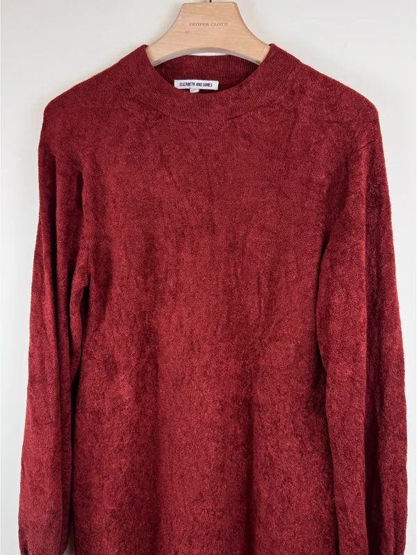 Elizabeth and James Burgundy Velour Knit Sweater Mini Dress Long Sleeve Size L - Image 5