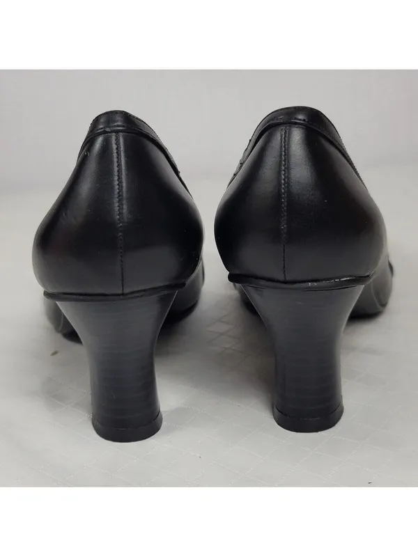 Candies Black Faux Leather Chunky Kitten Heels Pump With Gold Chain Bow Sz 8 M - Image 8