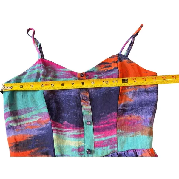 Triple Heart High Low Midi Sleeveless Tie Dye Flowy Dress S boho - Image 7