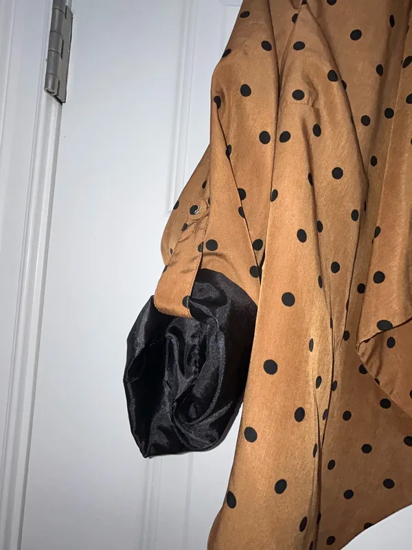 MINE Polka Dot Print Roll Tab Sleeve Open Cascade Front Blazer Jacket Size L - Image 5