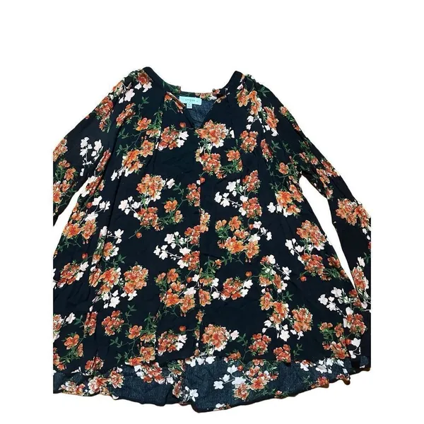 Umgee black‎ red floral tunic bell sleeves cottagecore sz XL - Image 5