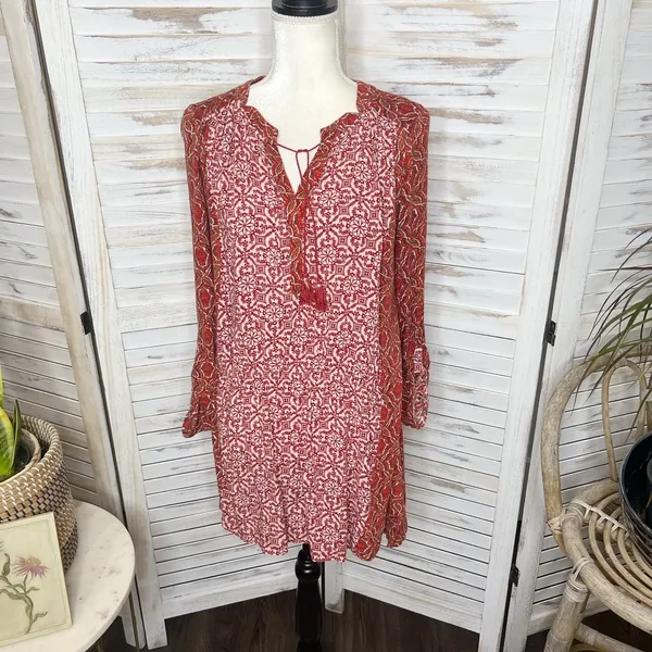 AKEMI + Kin ANTHRO Women's Humboldt Tunic Top Boho Red Floral Tasseled Medium - Image 12
